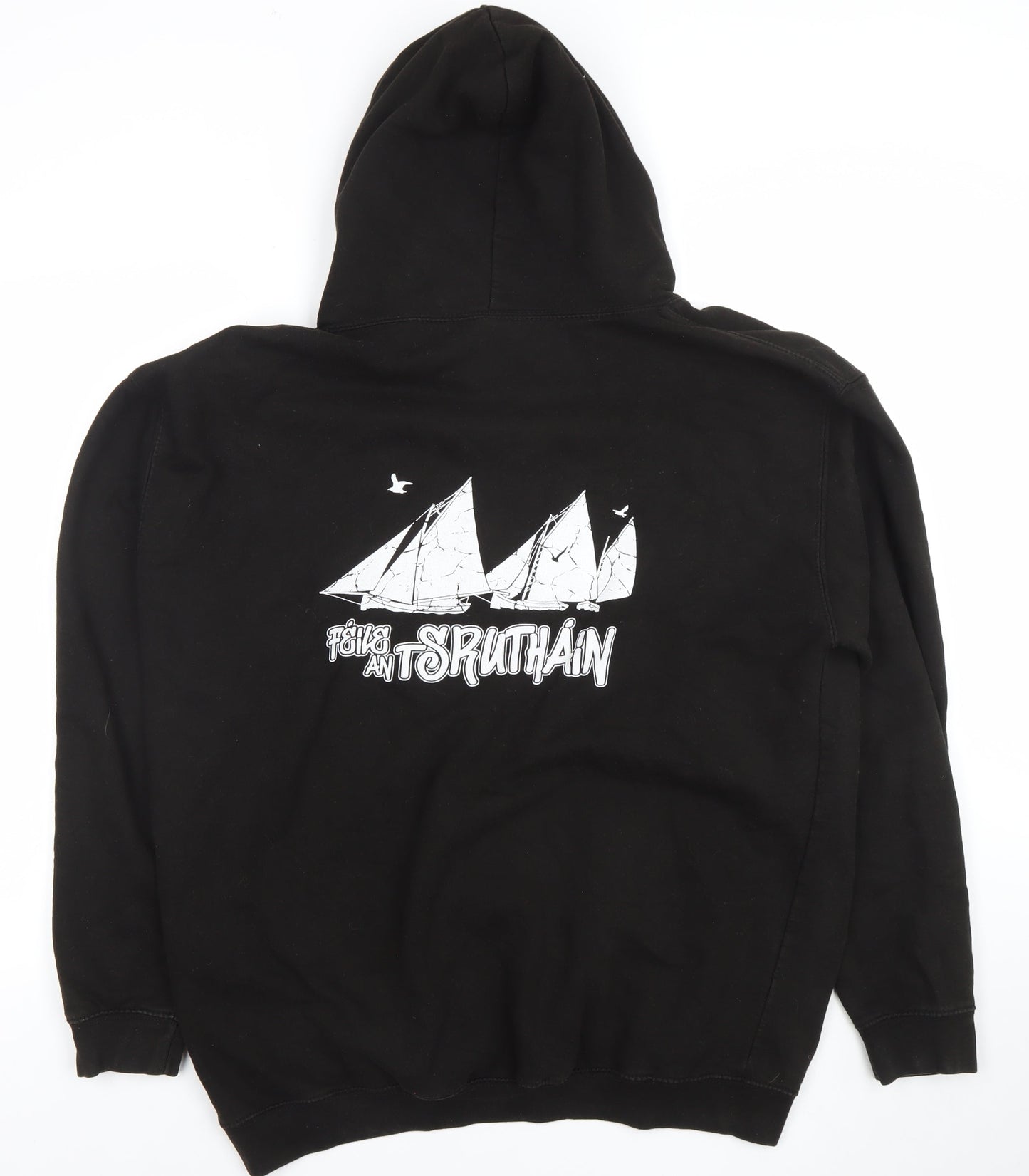 JustHoods AWDis Men's Black XL Pullover Hoodie Graphic Print Féile an tSrutháin