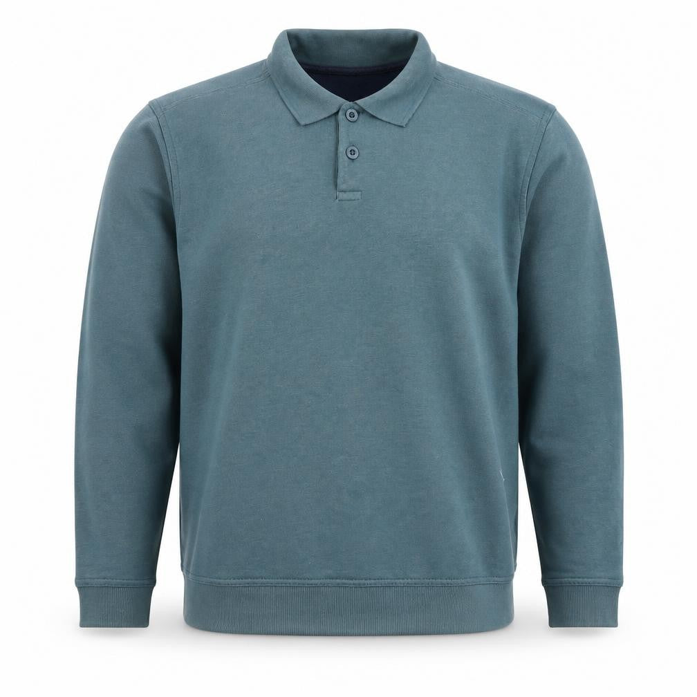 EWM Men's Blue Collared Henley Sweatshirt Size L Regular Fit