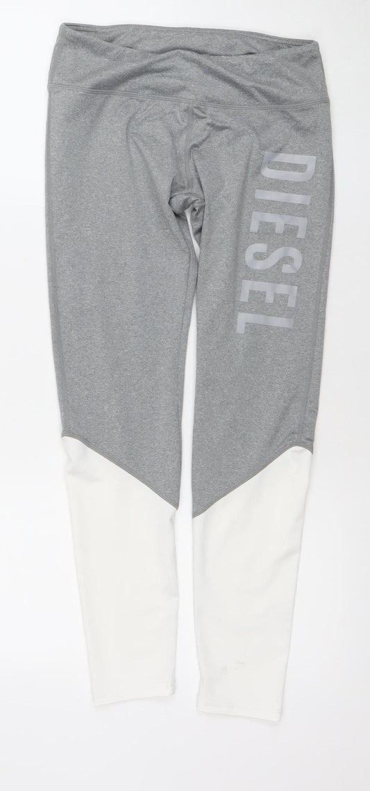 Diesel Womens Grey Activewear Leggings Sports Gym Stretch S