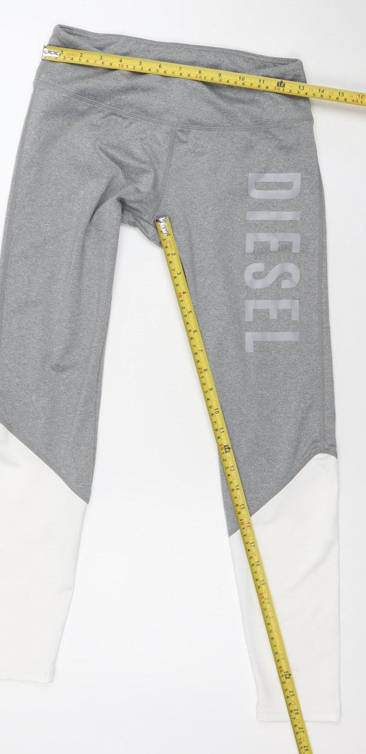 Diesel Womens Grey Activewear Leggings Sports Gym Stretch S