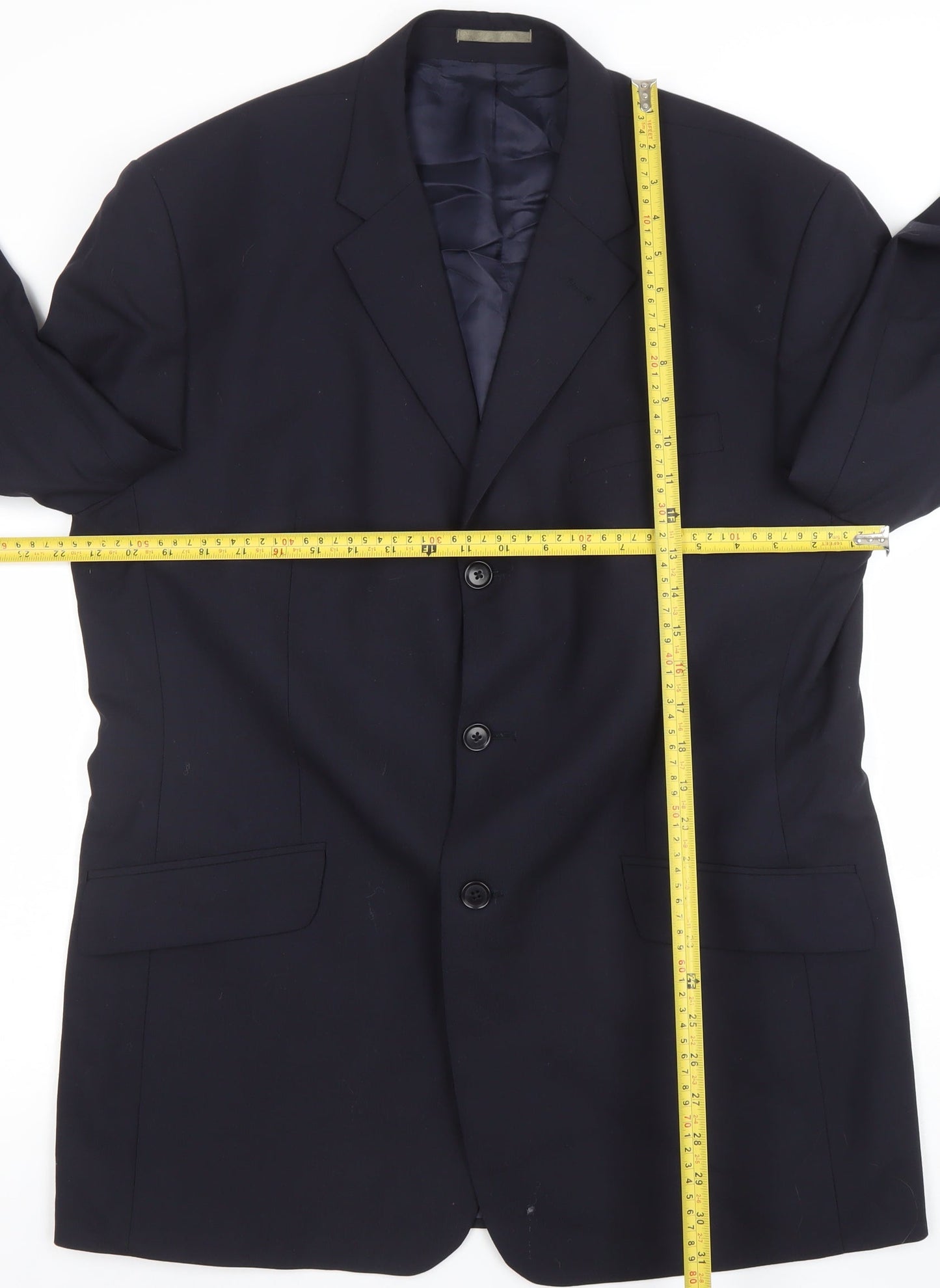 Next Men's Blue Wool Blend 42R Regular Fit 3-Button Blazer
