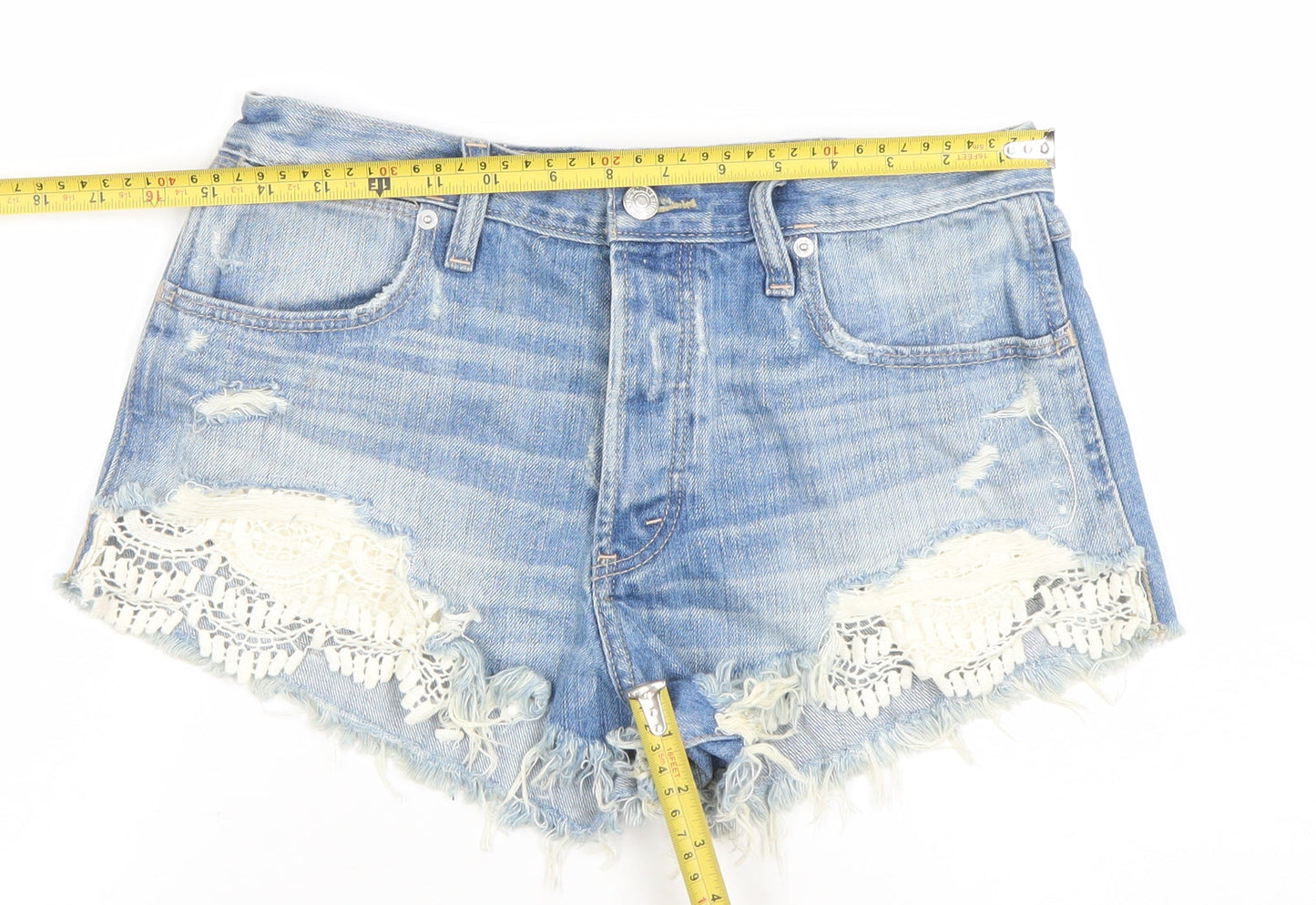 Abercrombie & Fitch Women's Blue High Rise Festival Cut-Off Denim Shorts Size 4