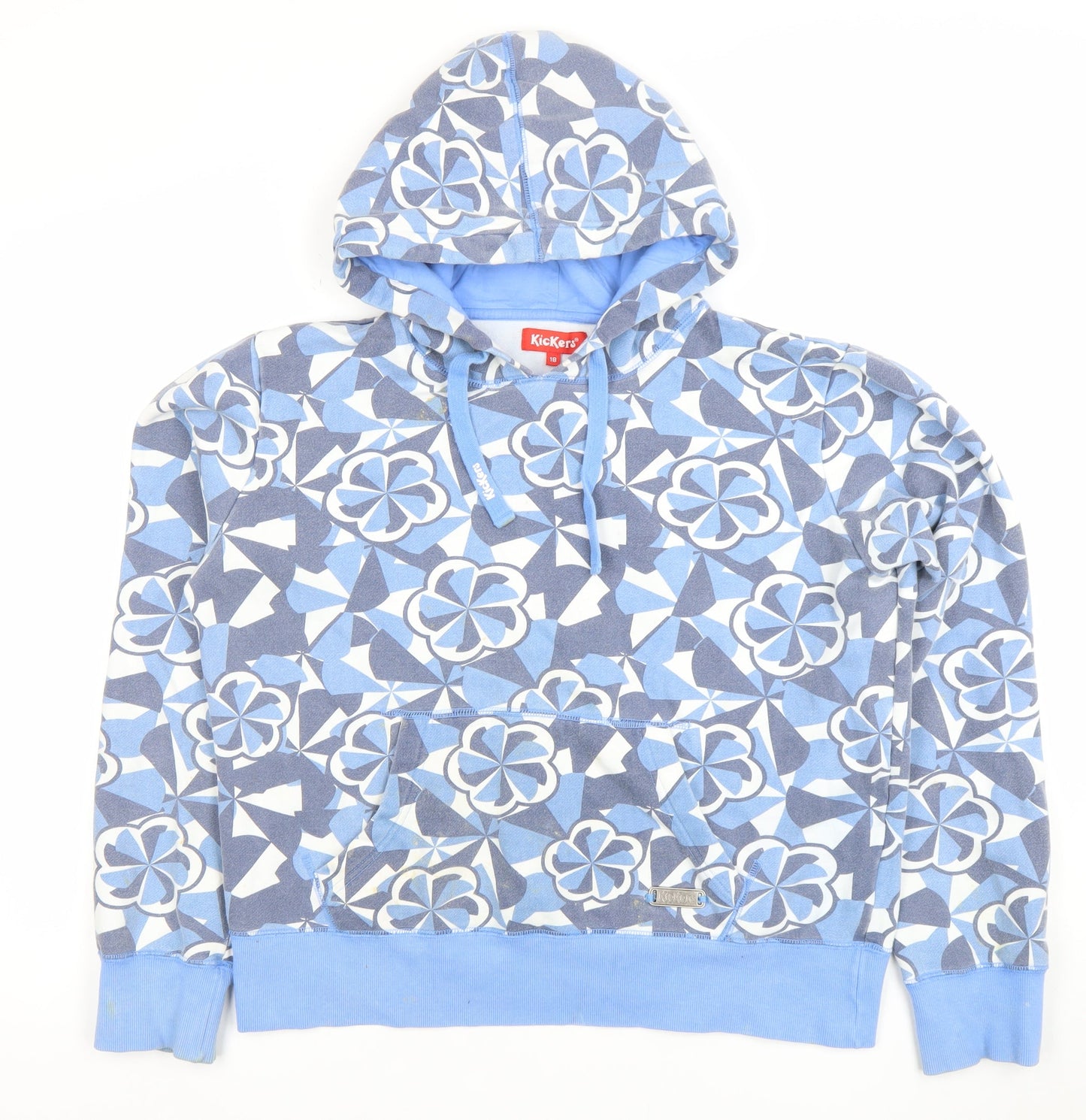 Kickers Womens Blue Floral Pullover Hoodie Size 18 Cotton Blend