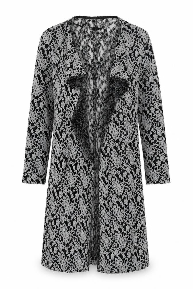 Evelin Brandt Berlin Women’s Grey Lace Open-Knit Long Cardigan Size 12