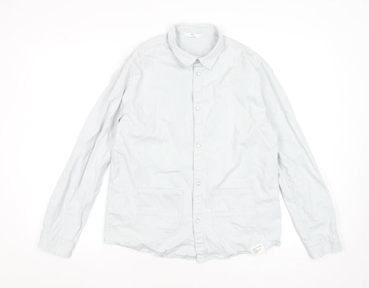 Marks and Spencer Boys Grey Cotton Long Sleeve Button-Up Shirt 14-15 Years