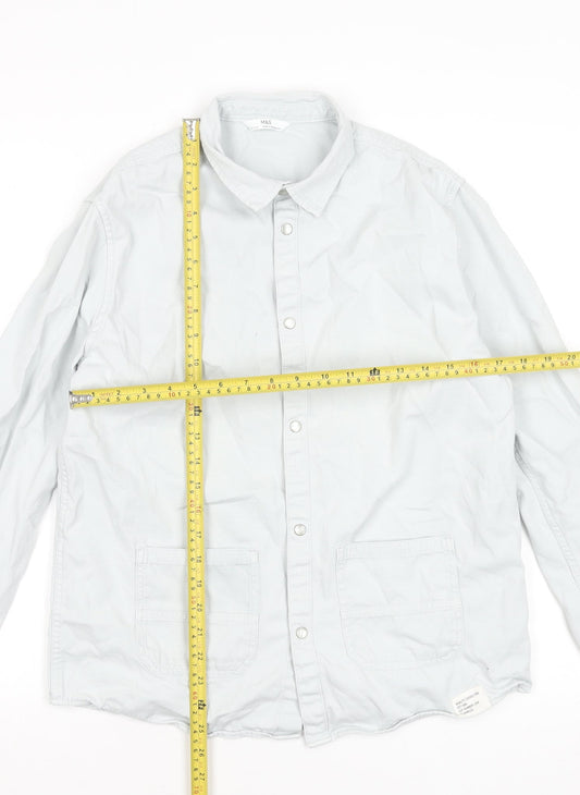 Marks and Spencer Boys Grey Cotton Long Sleeve Button-Up Shirt 14-15 Years