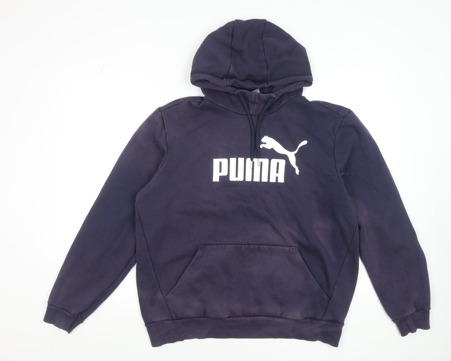 Puma Men's Navy Blue Hoodie Large Pullover Sweatshirt with Logo Print