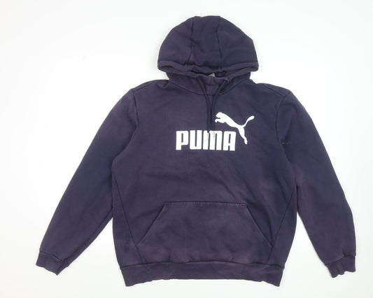 Puma Men's Navy Blue Hoodie Large Pullover Sweatshirt with Logo Print