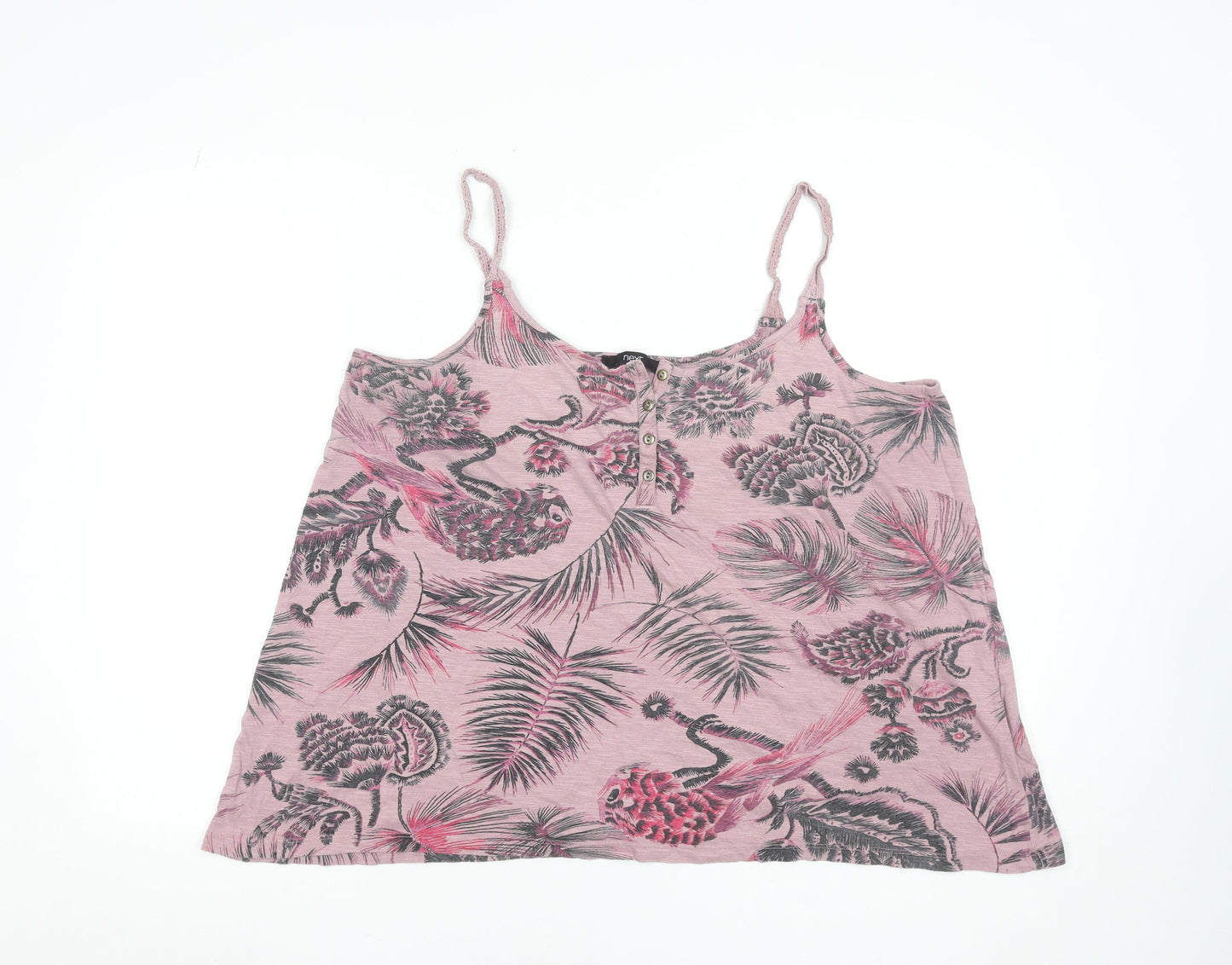 Next Womens Pink Tropical Print Cotton Modal Camisole Tank Top Size 18