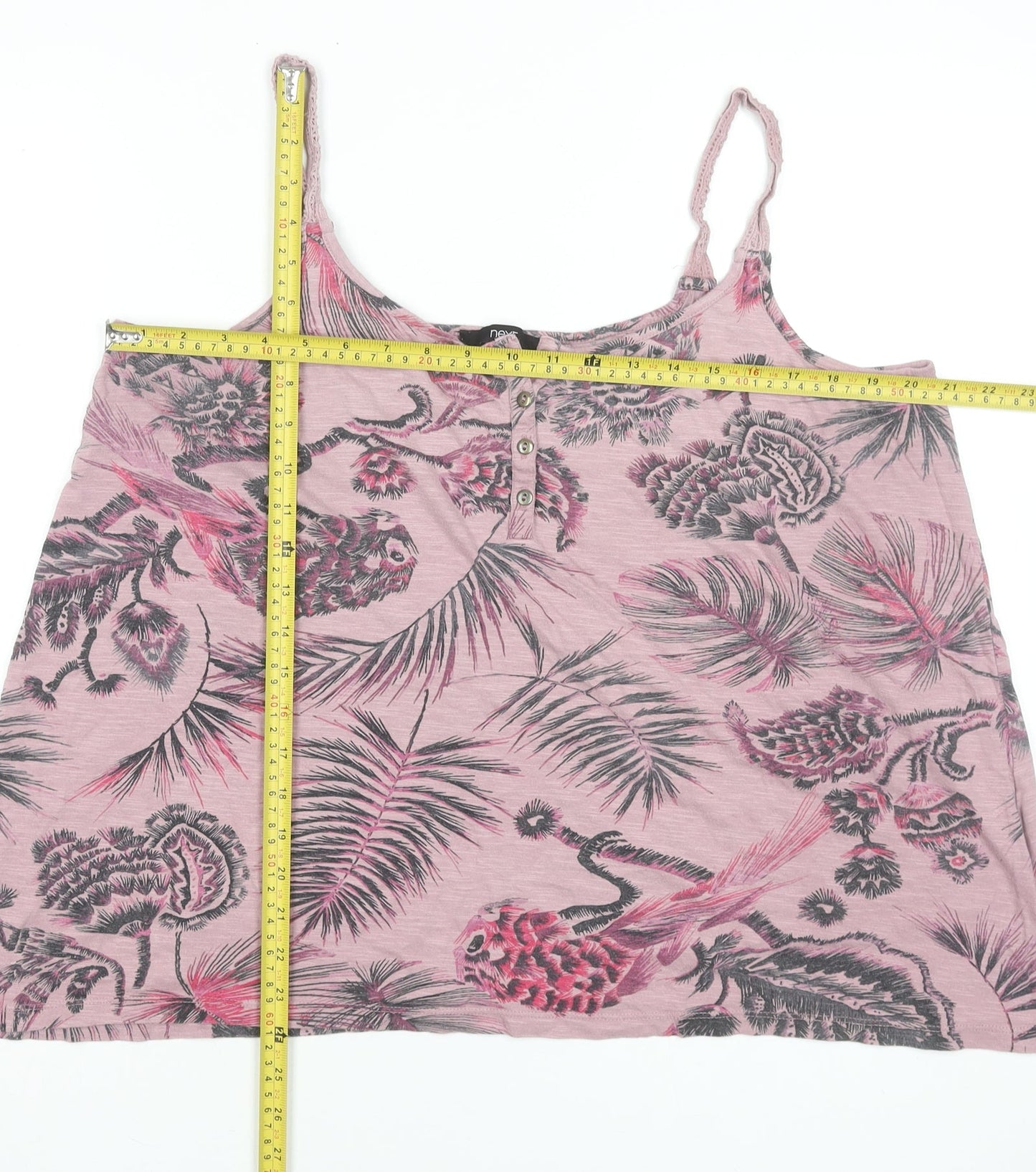 Next Womens Pink Tropical Print Cotton Modal Camisole Tank Top Size 18