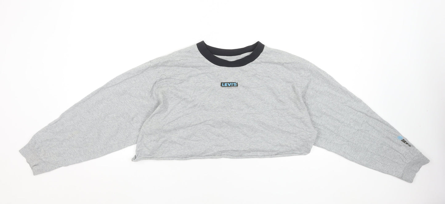 Levi's Women's Grey Cropped Long Sleeve Crew Neck T-Shirt Size M