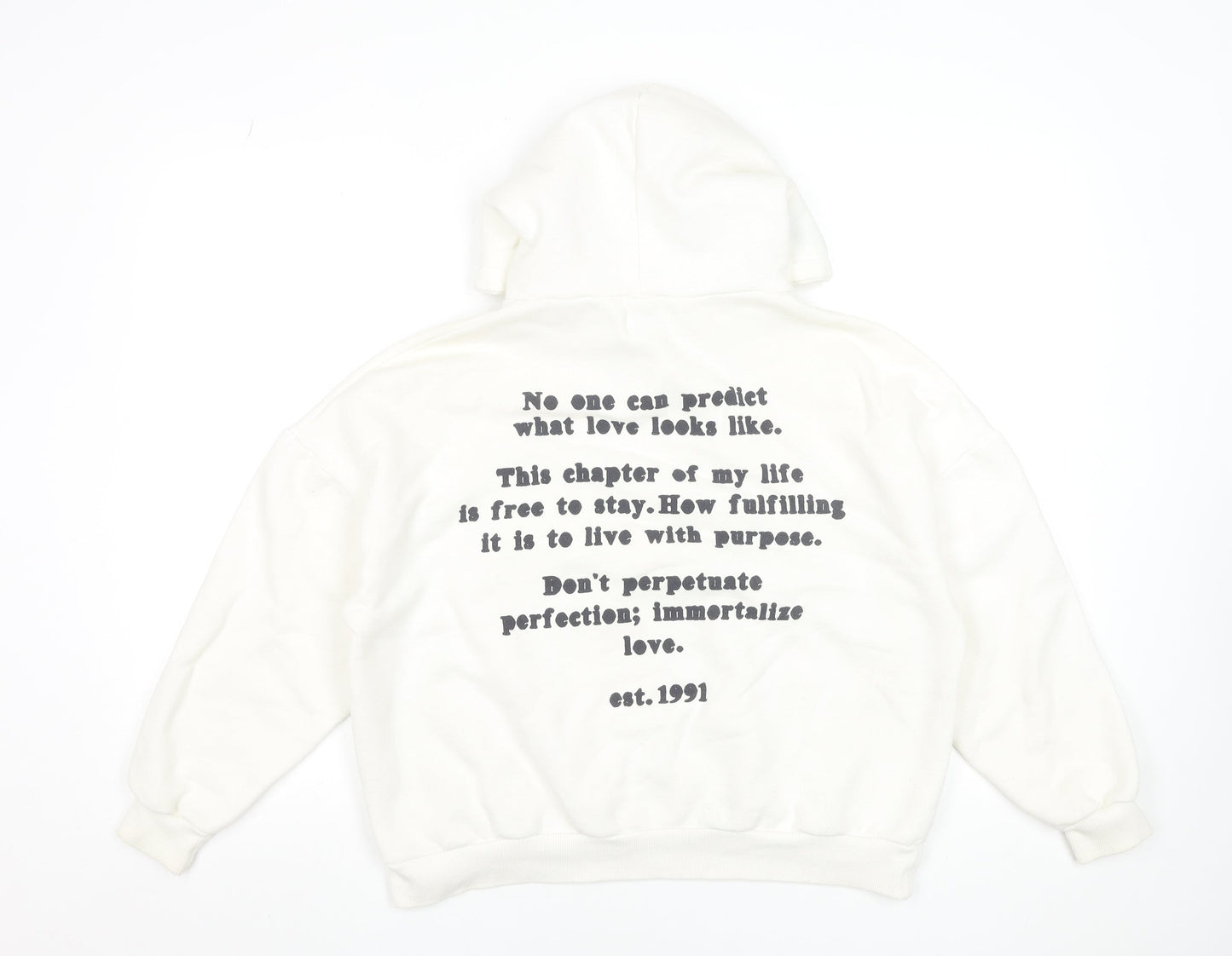 Pull&Bear Teen White Graphic Print Pullover Hoodie XS
