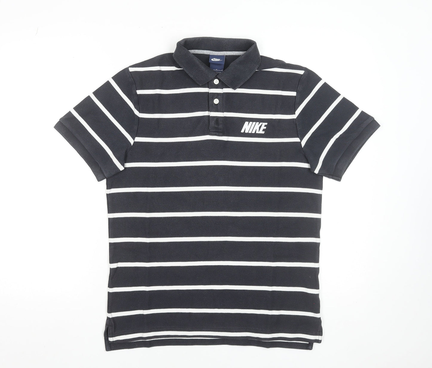 Nike Men's Black Striped Cotton Polo Shirt Size L Regular Fit