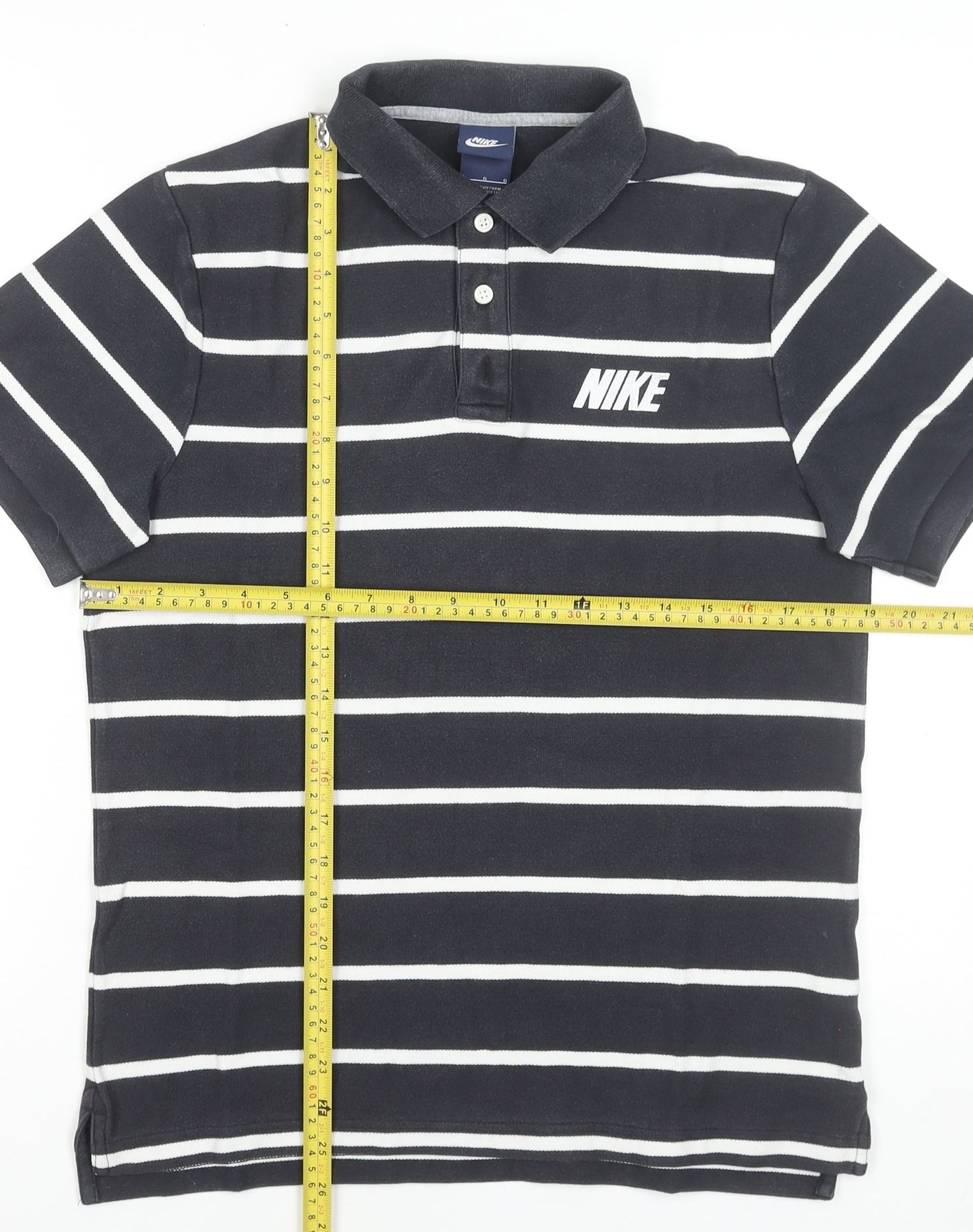 Nike Men's Black Striped Cotton Polo Shirt Size L Regular Fit