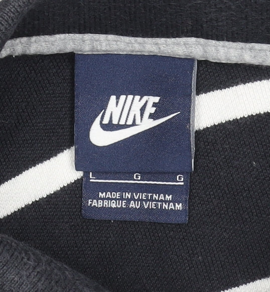 Nike Men's Black Striped Cotton Polo Shirt Size L Regular Fit