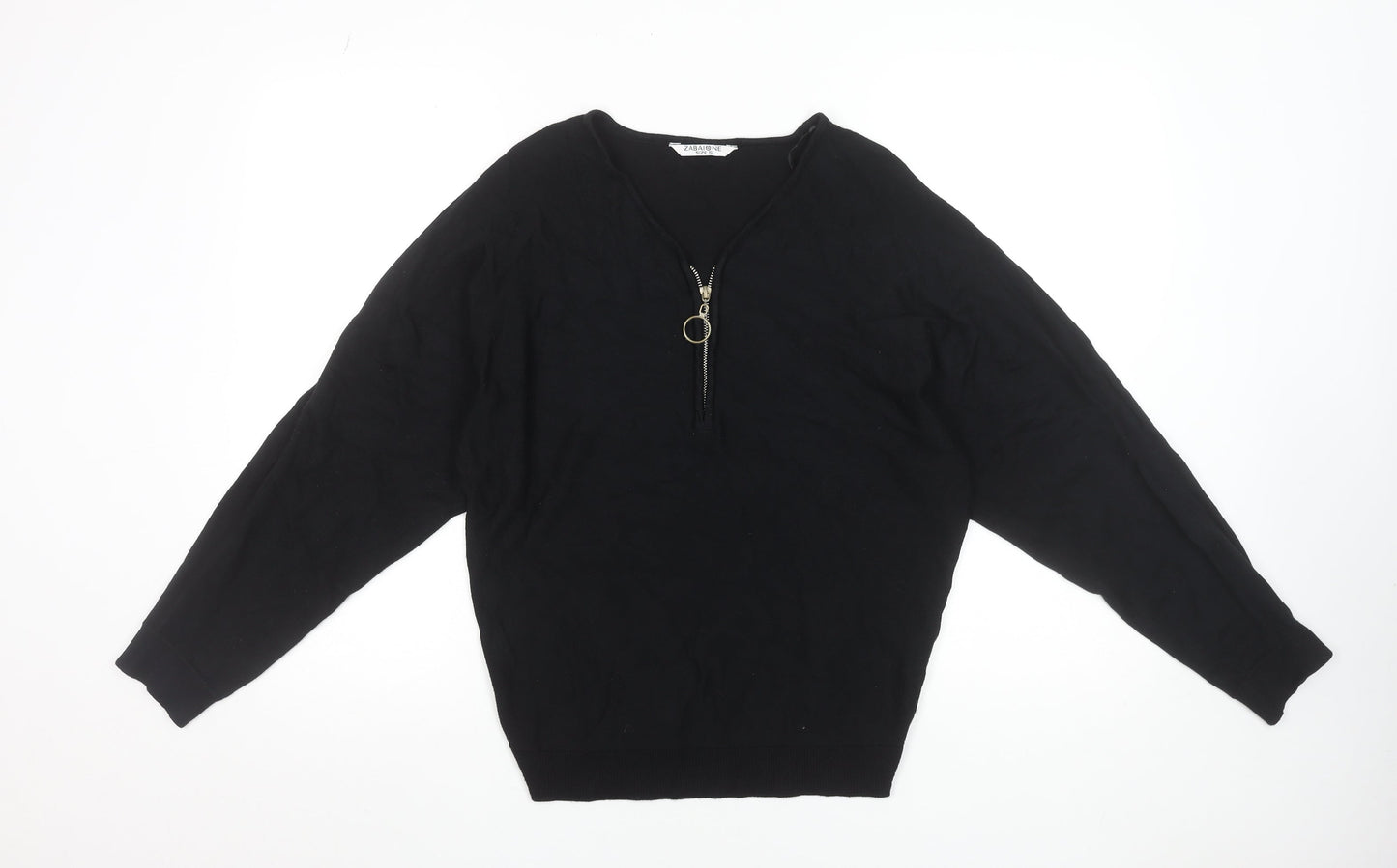 Zabaione Women’s Black V-Neck Half Zip Pullover Jumper Size S