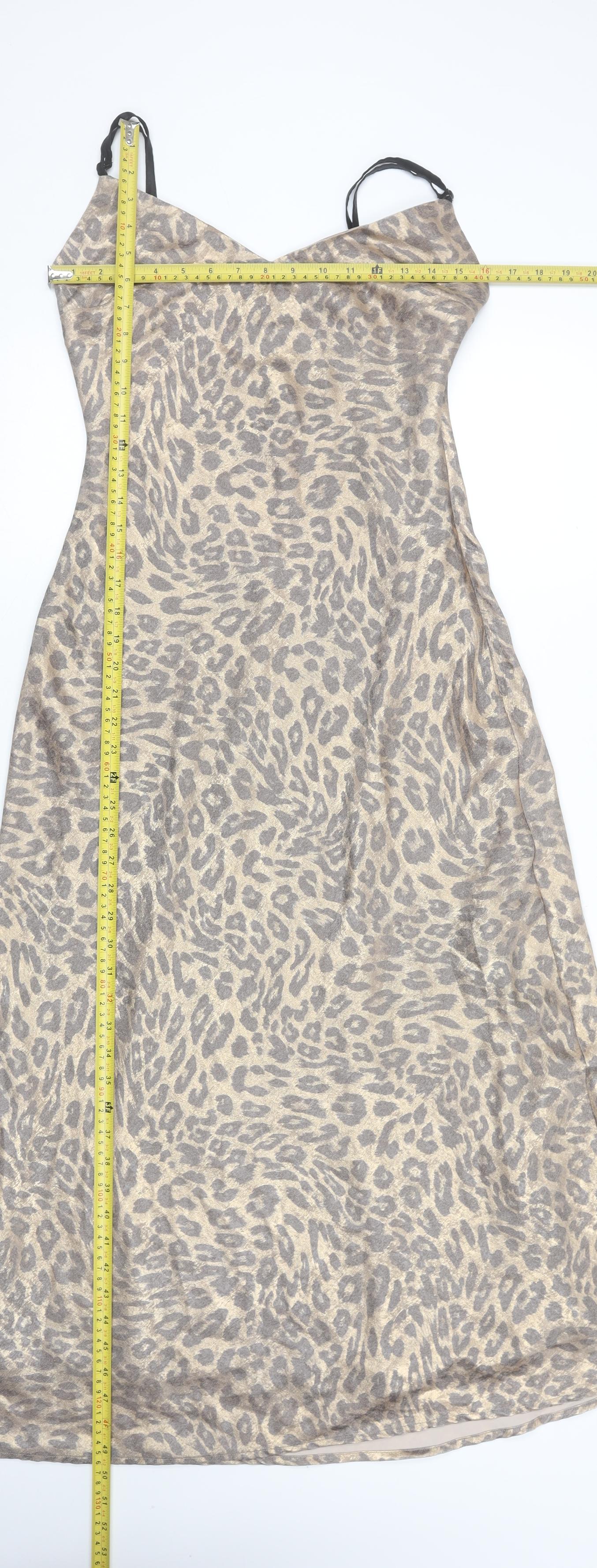 SLA The Label Women's Beige Leopard Print Midi Slip Dress M