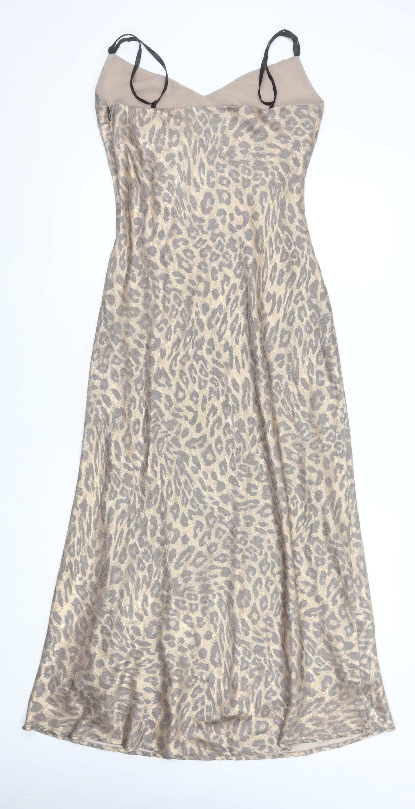 SLA The Label Women's Beige Leopard Print Midi Slip Dress M