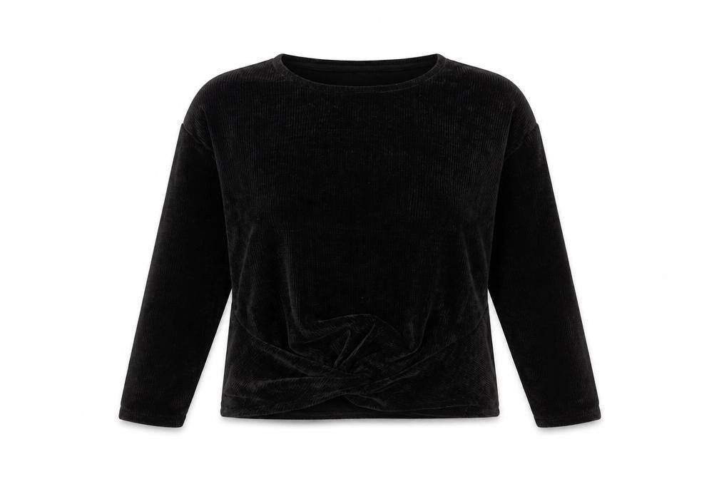 Lindex Teens Black Velvet Long Sleeve Blouse Size L