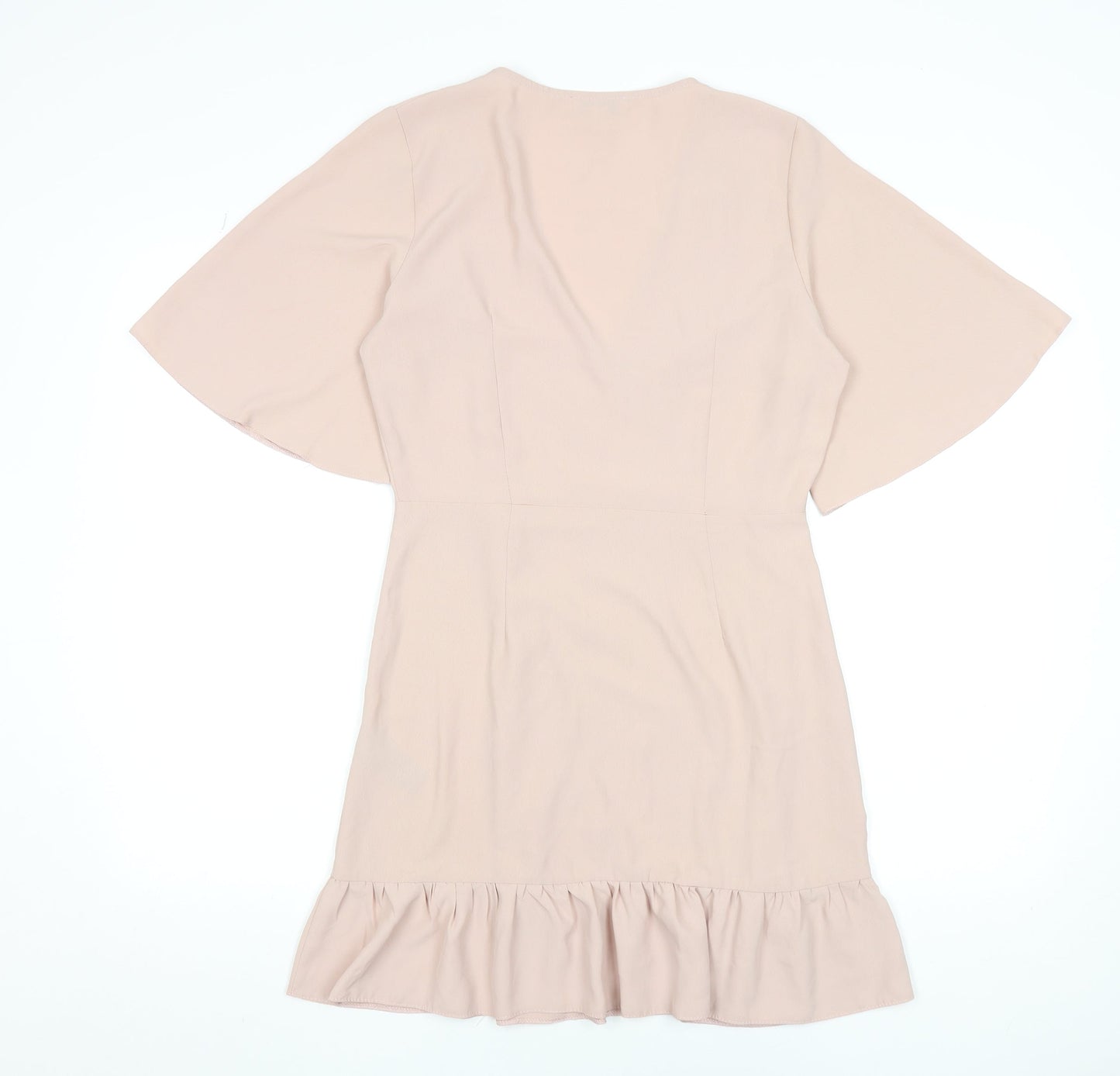 Topshop Women Beige Size 12 Wrap Short Dress Ruffle Hem