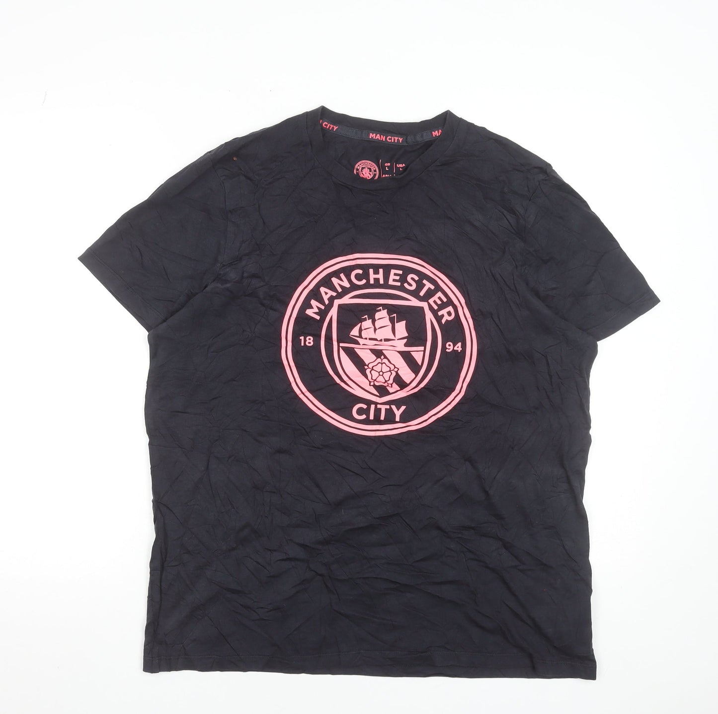 Manchester City Men's Black Crew Neck Cotton Football T-Shirt Size L