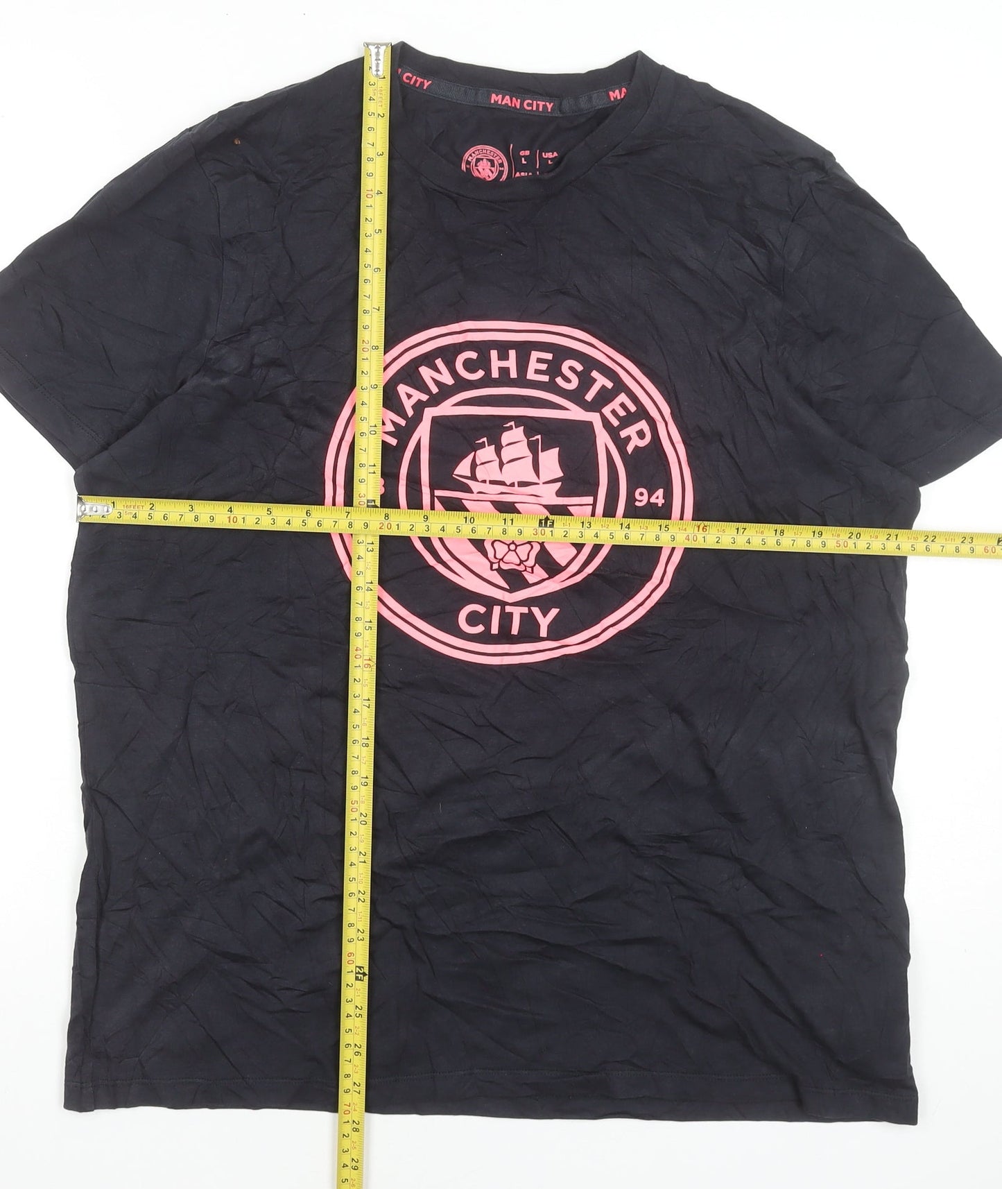 Manchester City Men's Black Crew Neck Cotton Football T-Shirt Size L