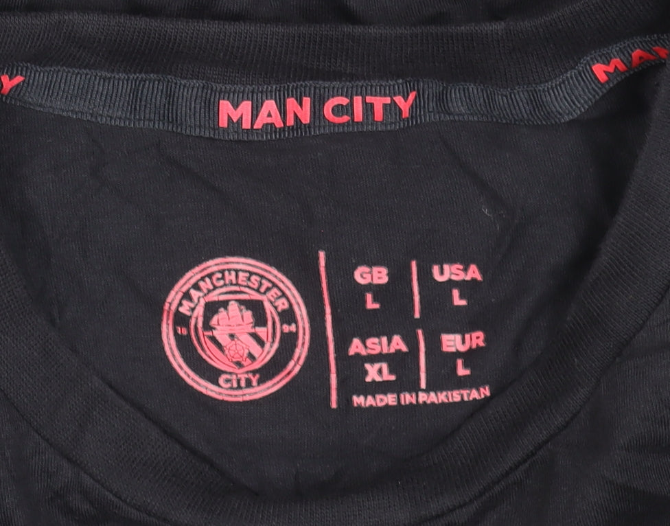 Manchester City Men's Black Crew Neck Cotton Football T-Shirt Size L