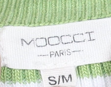 MOOCCI Women Green White Striped Cropped Knit Top S Long Sleeve