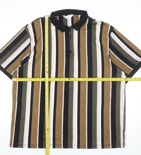 Next Men's Multicoloured Striped 2XL Cotton Zip Polo Shirt