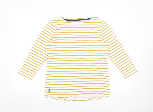 Joules Womens Yellow Striped Cotton Long Sleeve Boat Neck Top Size 10