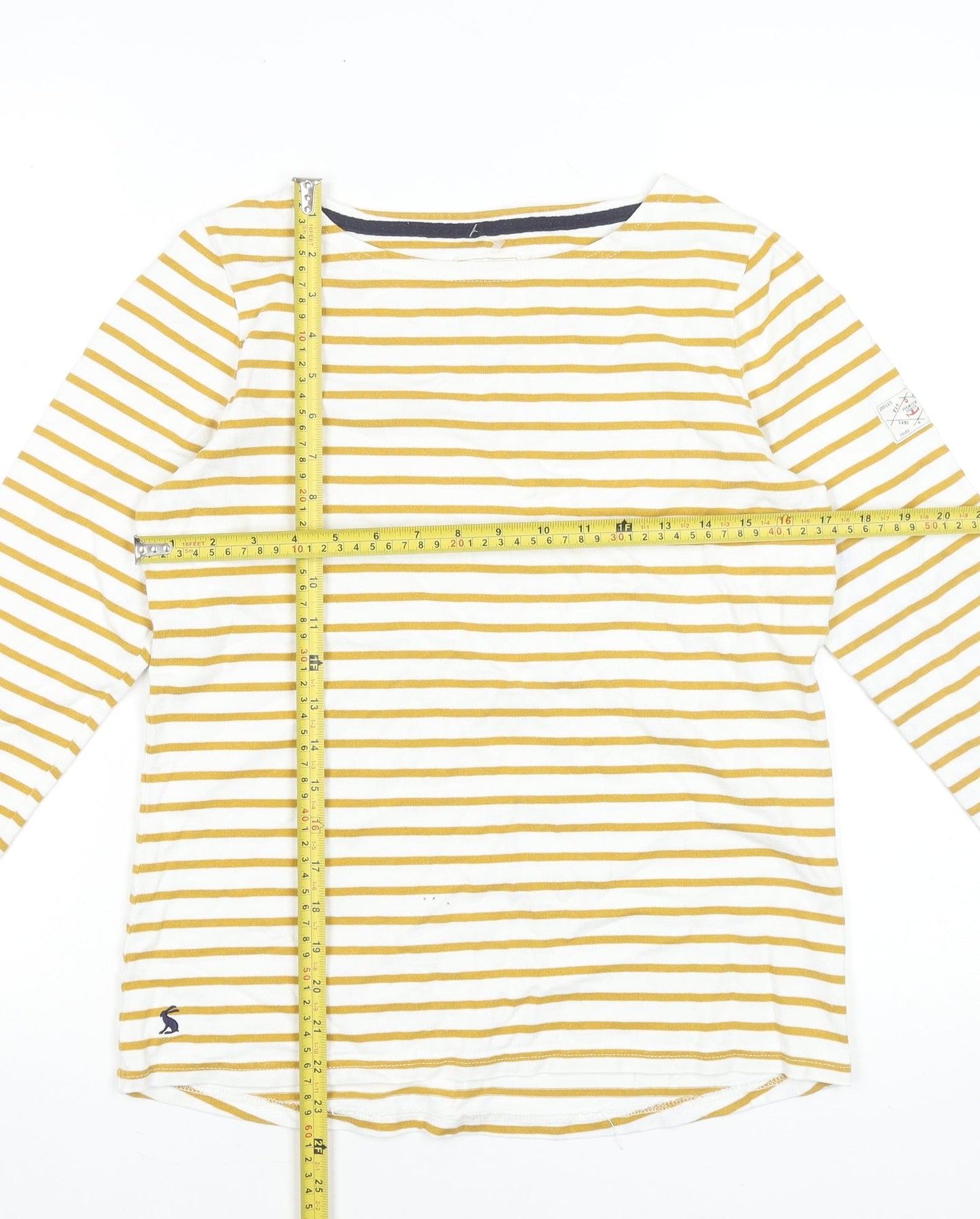Joules Womens Yellow Striped Cotton Long Sleeve Boat Neck Top Size 10