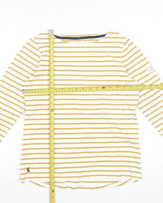 Joules Womens Yellow Striped Cotton Long Sleeve Boat Neck Top Size 10