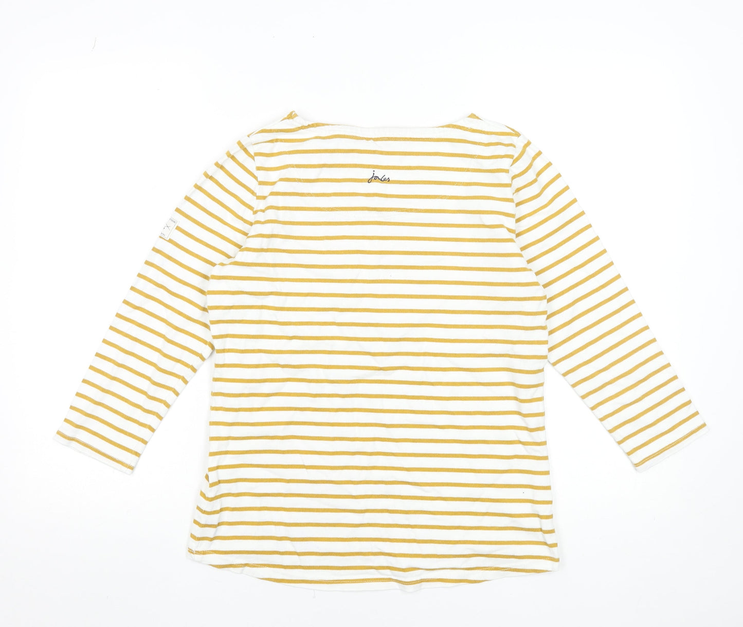 Joules Womens Yellow Striped Cotton Long Sleeve Boat Neck Top Size 10