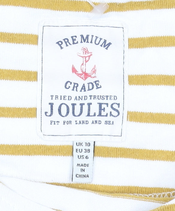 Joules Womens Yellow Striped Cotton Long Sleeve Boat Neck Top Size 10