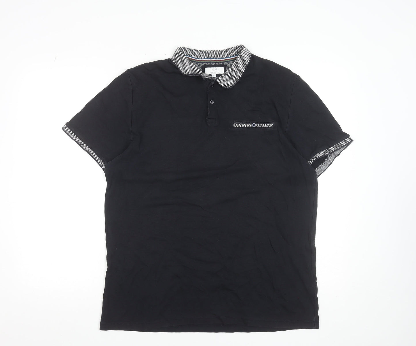 Next Men's Black Short Sleeve Cotton Polo Shirt L 42-44in Classic Fit