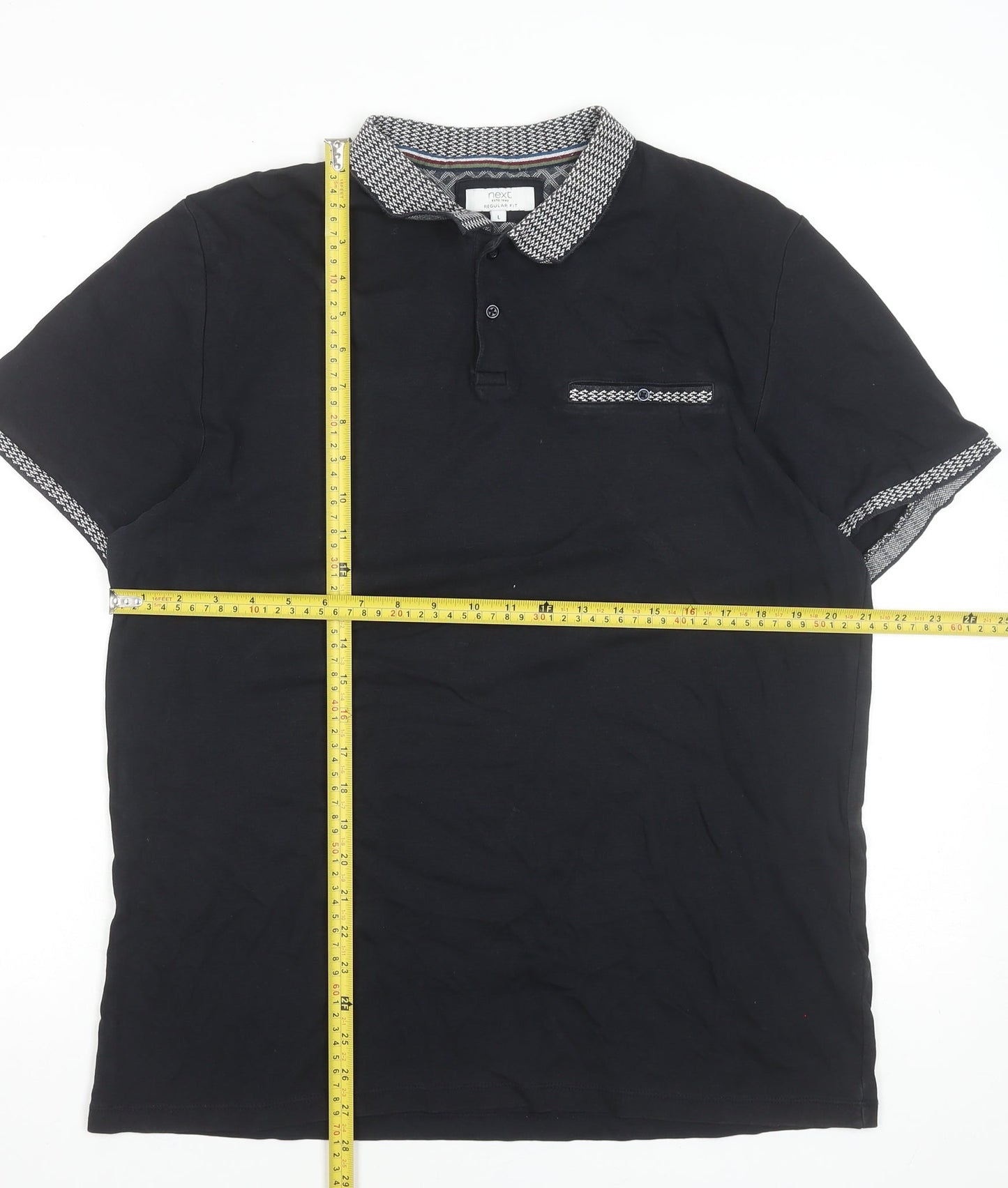 Next Men's Black Short Sleeve Cotton Polo Shirt L 42-44in Classic Fit