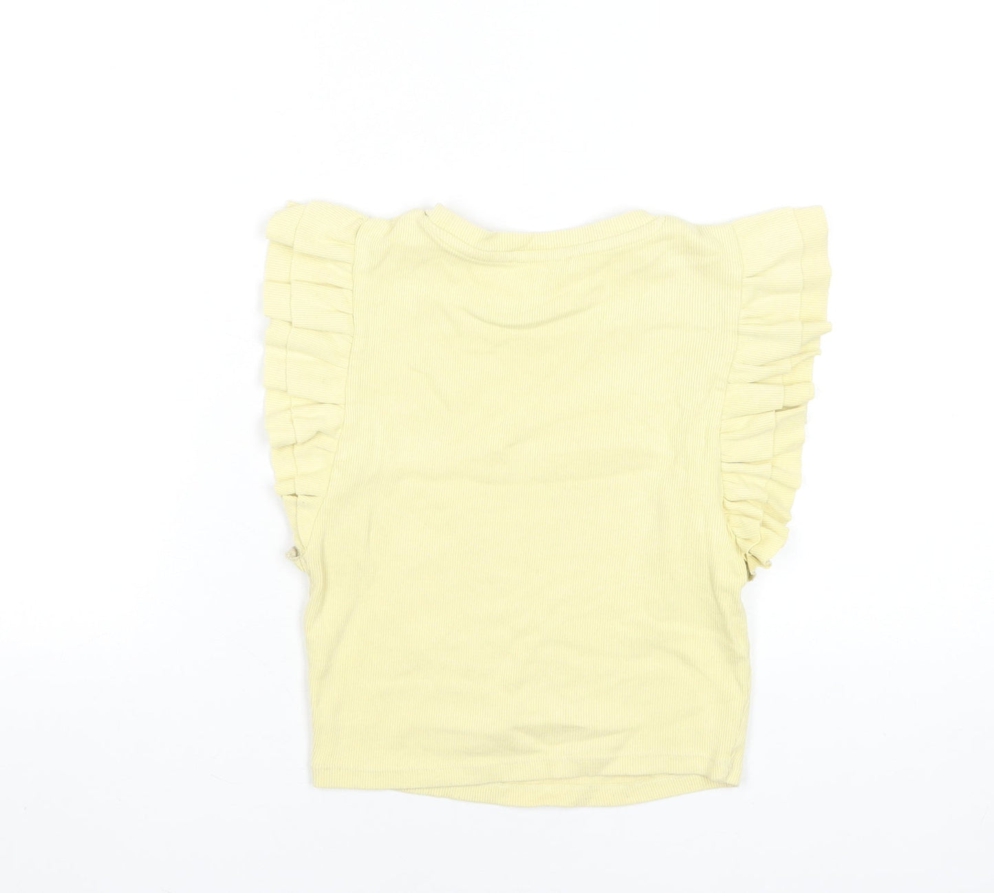 Zara Women Yellow Cropped Ruffle Sleeveless Cotton T-Shirt M