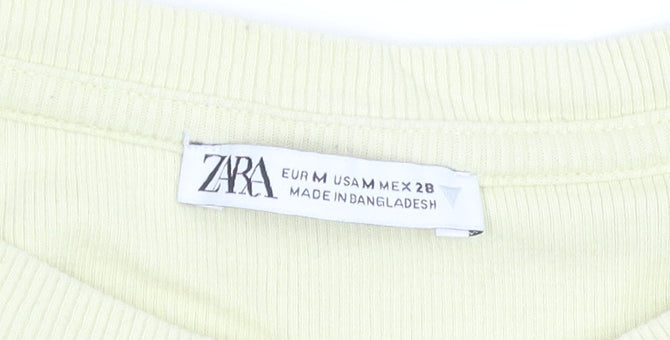 Zara Women Yellow Cropped Ruffle Sleeveless Cotton T-Shirt M