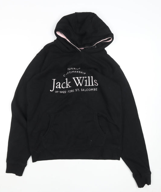 Jack Wills Girls Black Pullover Hoodie 14-15 Years Hooded Logo Fleece