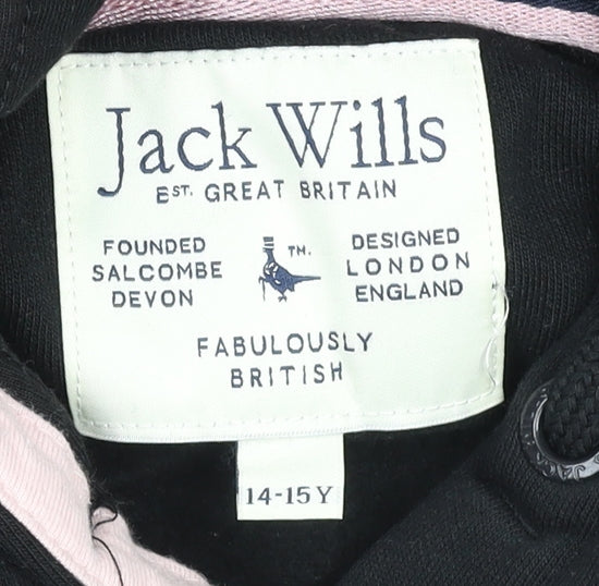 Jack Wills Girls Black Pullover Hoodie 14-15 Years Hooded Logo Fleece