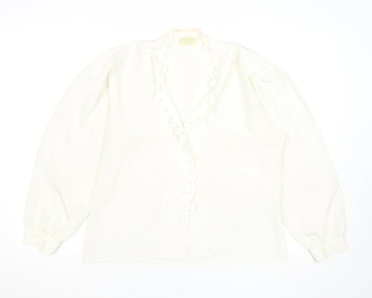 Liza Lovell Women's Ivory Ruffle Button Blouse Size 12 Vintage