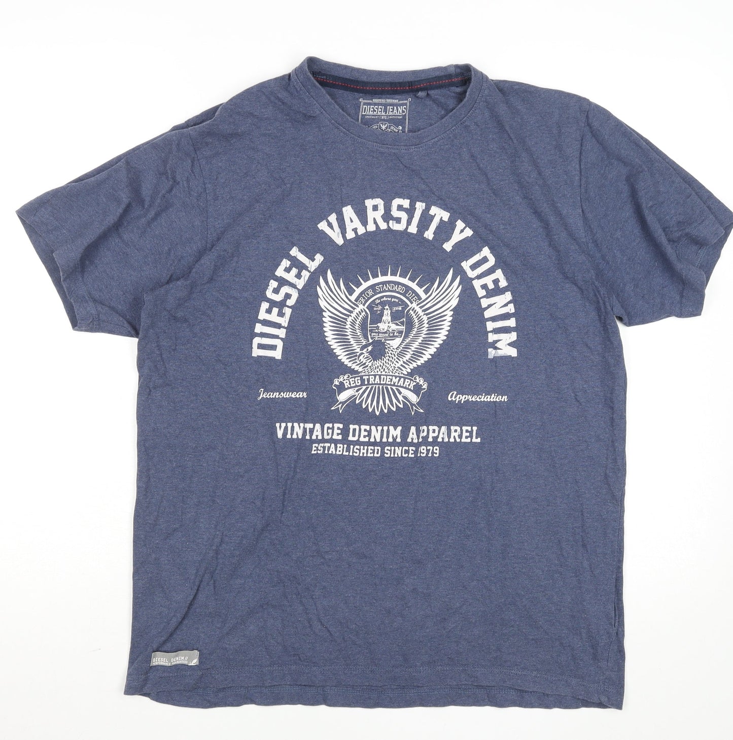 Diesel Men's Blue XL Vintage Varsity Denim Cotton T-Shirt