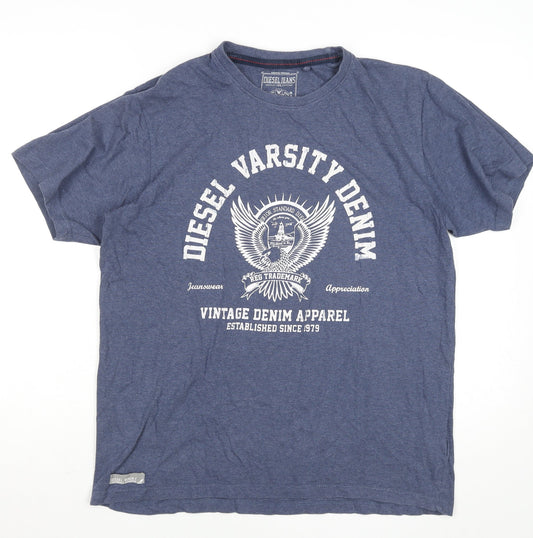 Diesel Men's Blue XL Vintage Varsity Denim Cotton T-Shirt