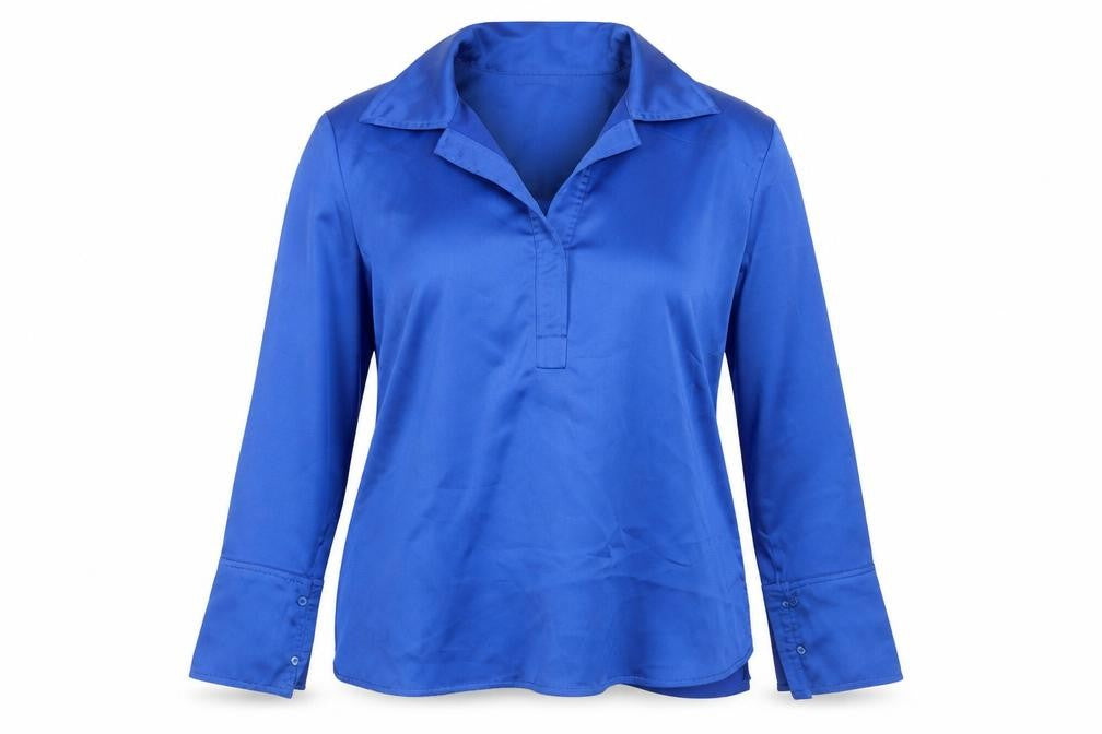 Gallery Women Blue UK 14 Collared Long Sleeve Polyester Blouse
