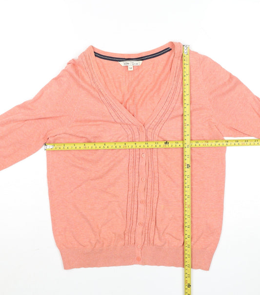 Fat Face Women's Pink Cotton V-Neck Cardigan Size 12