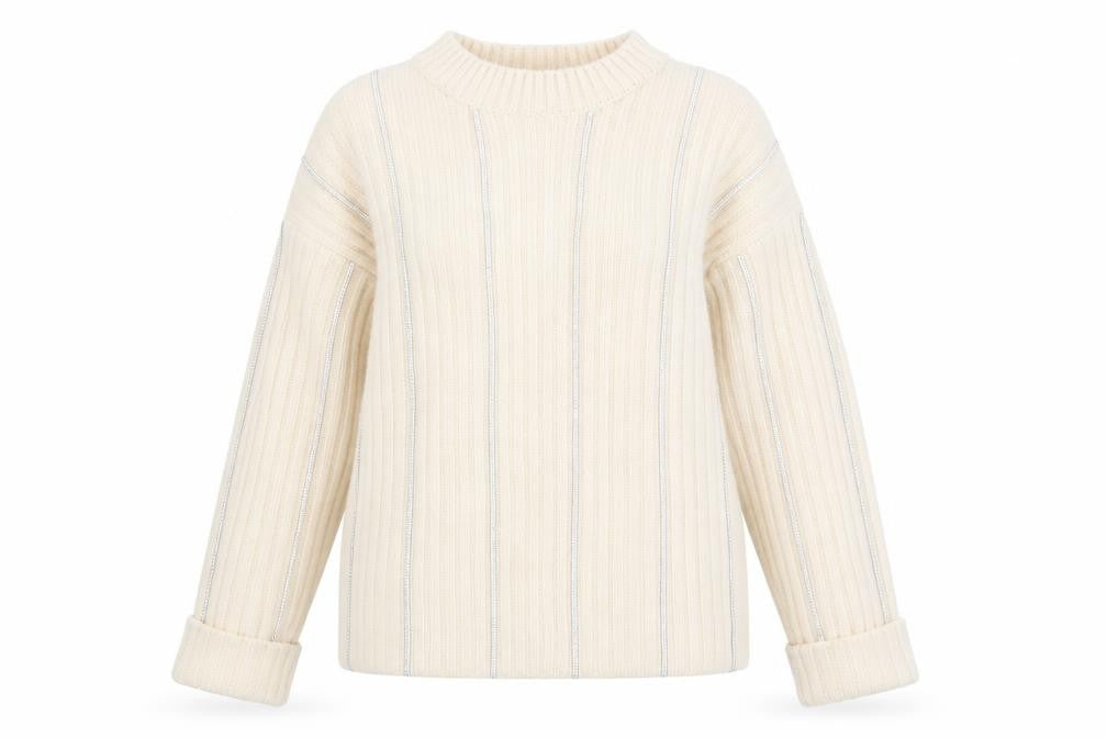 Gallery Womens Ivory Ribbed Knit Crew Neck Jumper Size S