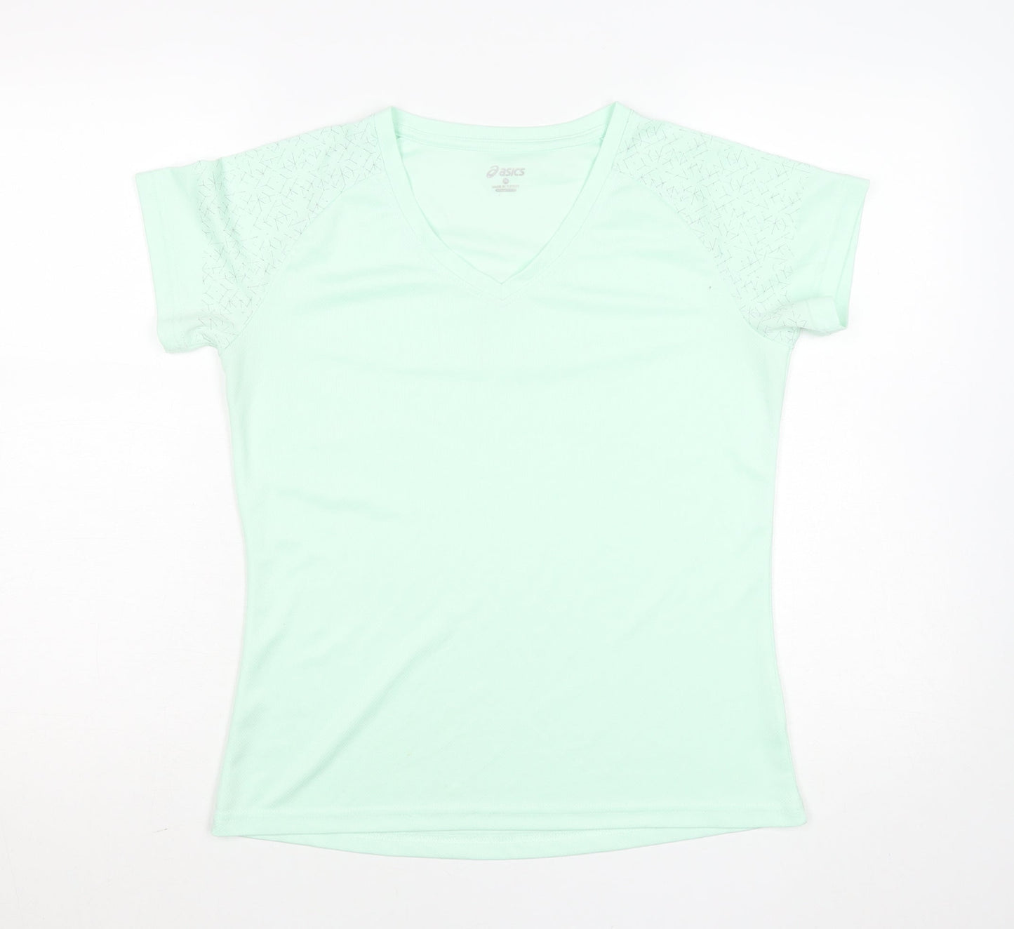 Asics Womens Green V-Neck Short Sleeve Running T-Shirt Size M