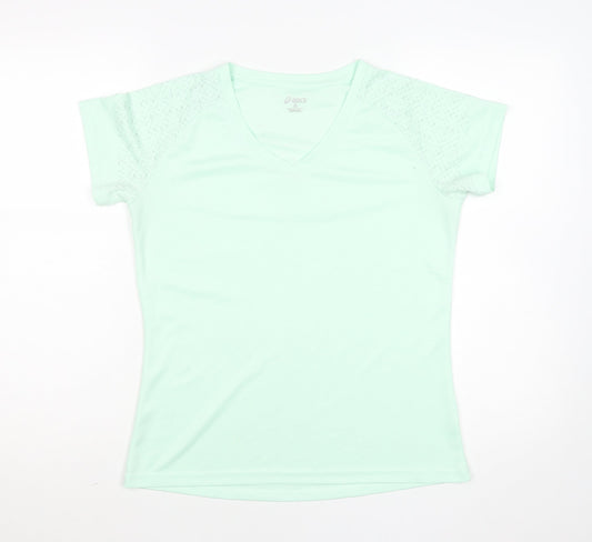 Asics Womens Green V-Neck Short Sleeve Running T-Shirt Size M