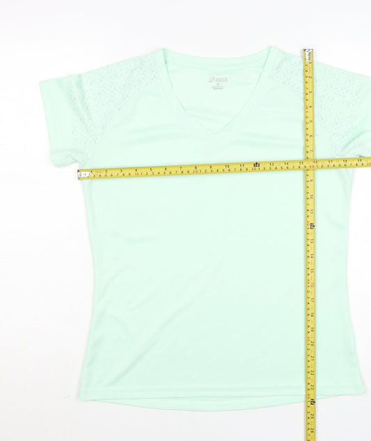 Asics Womens Green V-Neck Short Sleeve Running T-Shirt Size M