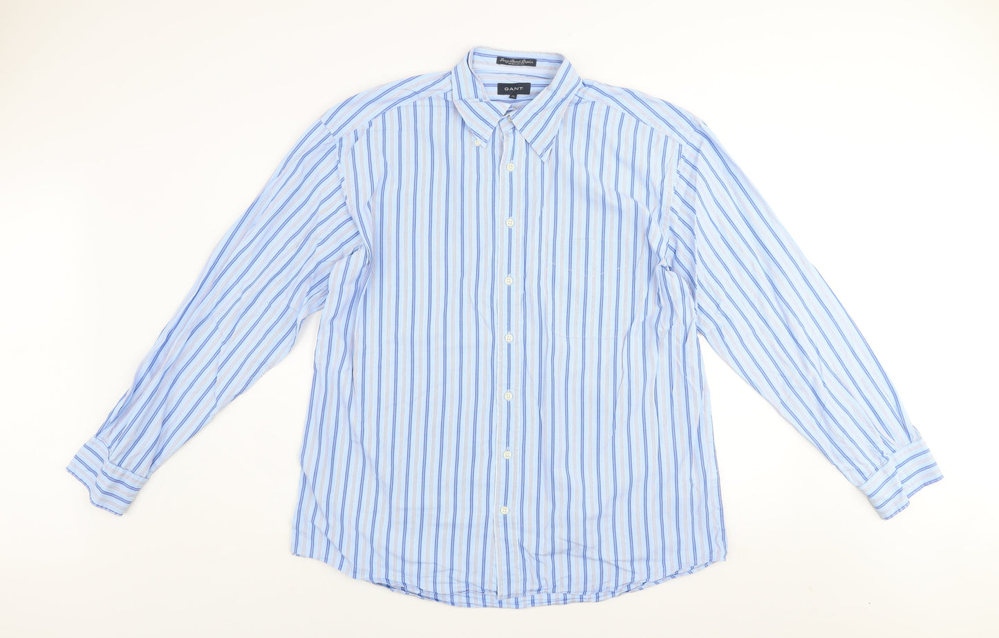 GANT Men's Blue Striped Long Sleeve Regular Fit Cotton Shirt XL